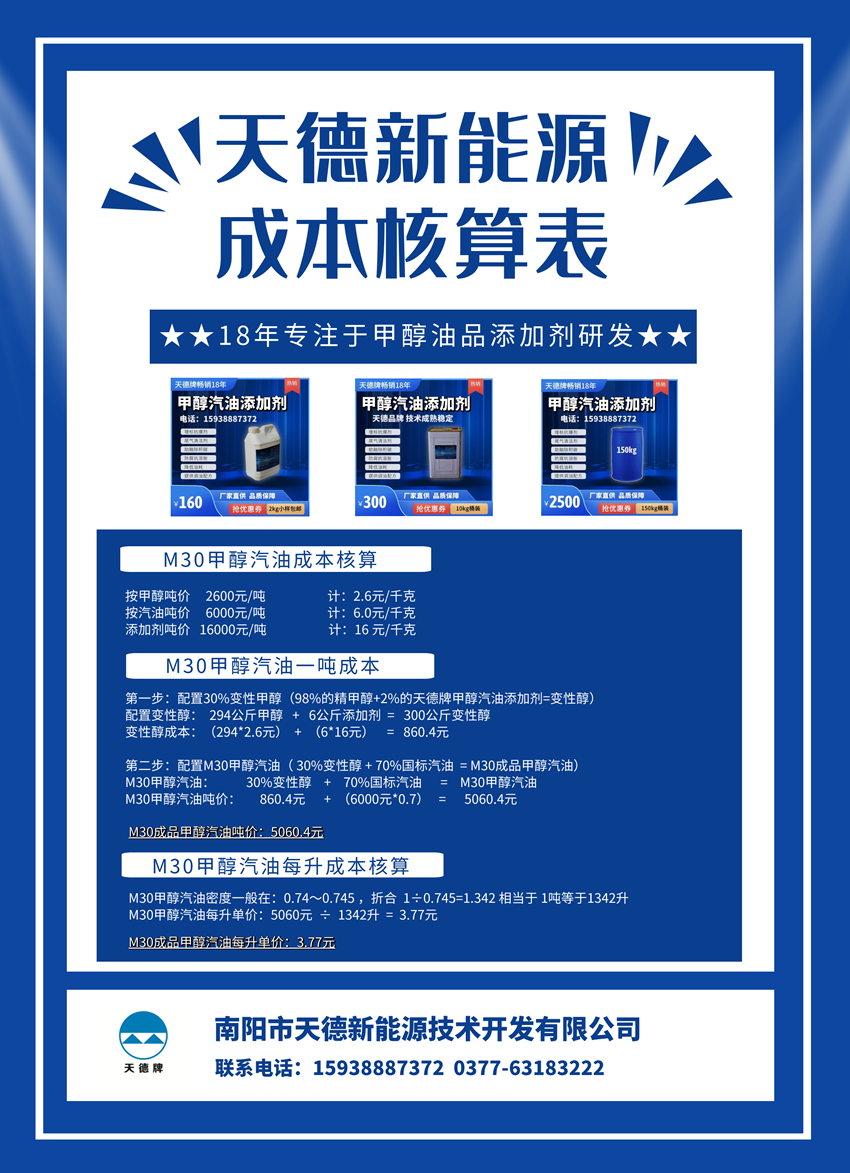 m30甲醇汽油成本核算表 m30甲醇汽油成本核算表